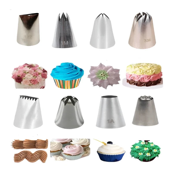 24 pcs Stainless Steel Nozzles Set for Cake Decorating Icing Nozzle Reusable & Washable
