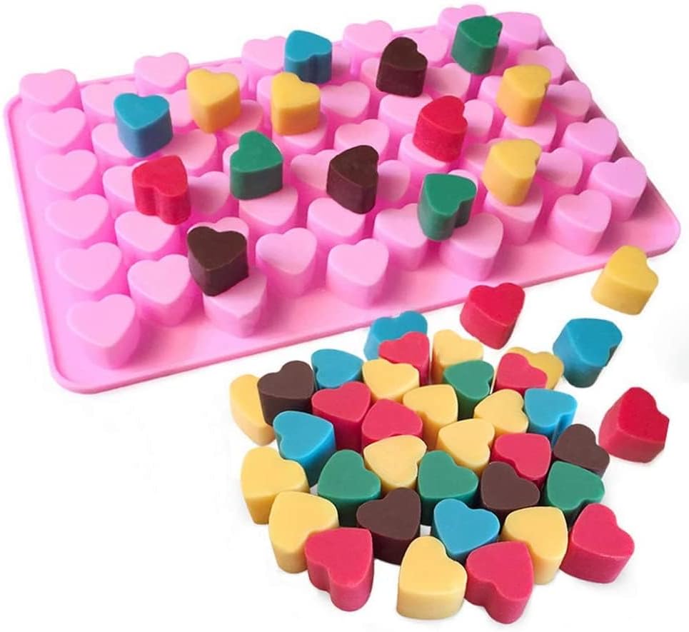 Heart Shaped Silicone Mold for Wax Melts 2PCS 55-Cavity Heart Valentine Chocolate Silicone Mould Candy Gummy Jelly Ice Cube Tray Soap Mold