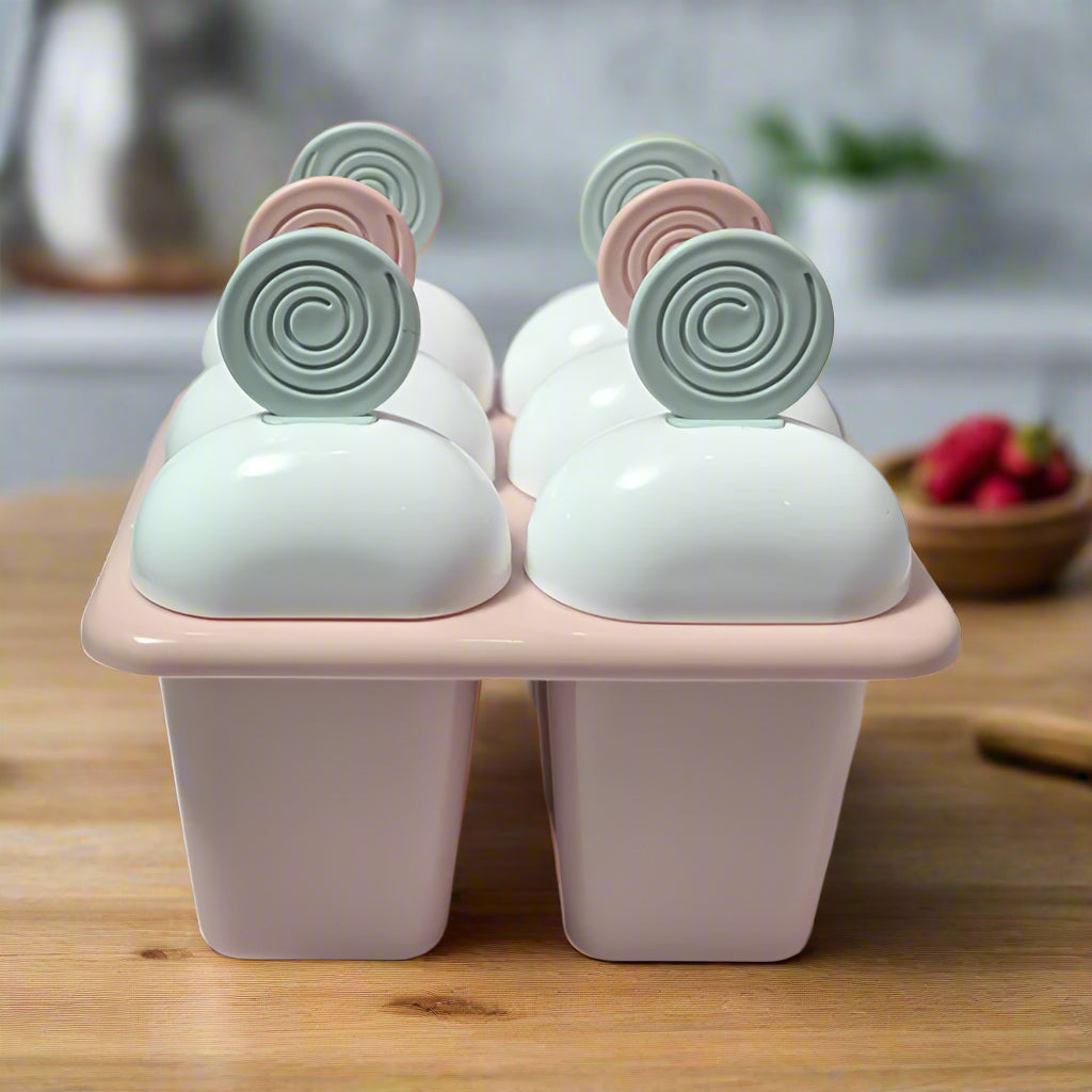 6-Cavity Ice Cream & Kulfi Mold Set – Reusable Plastic Popsicle Maker with Spiral Handle