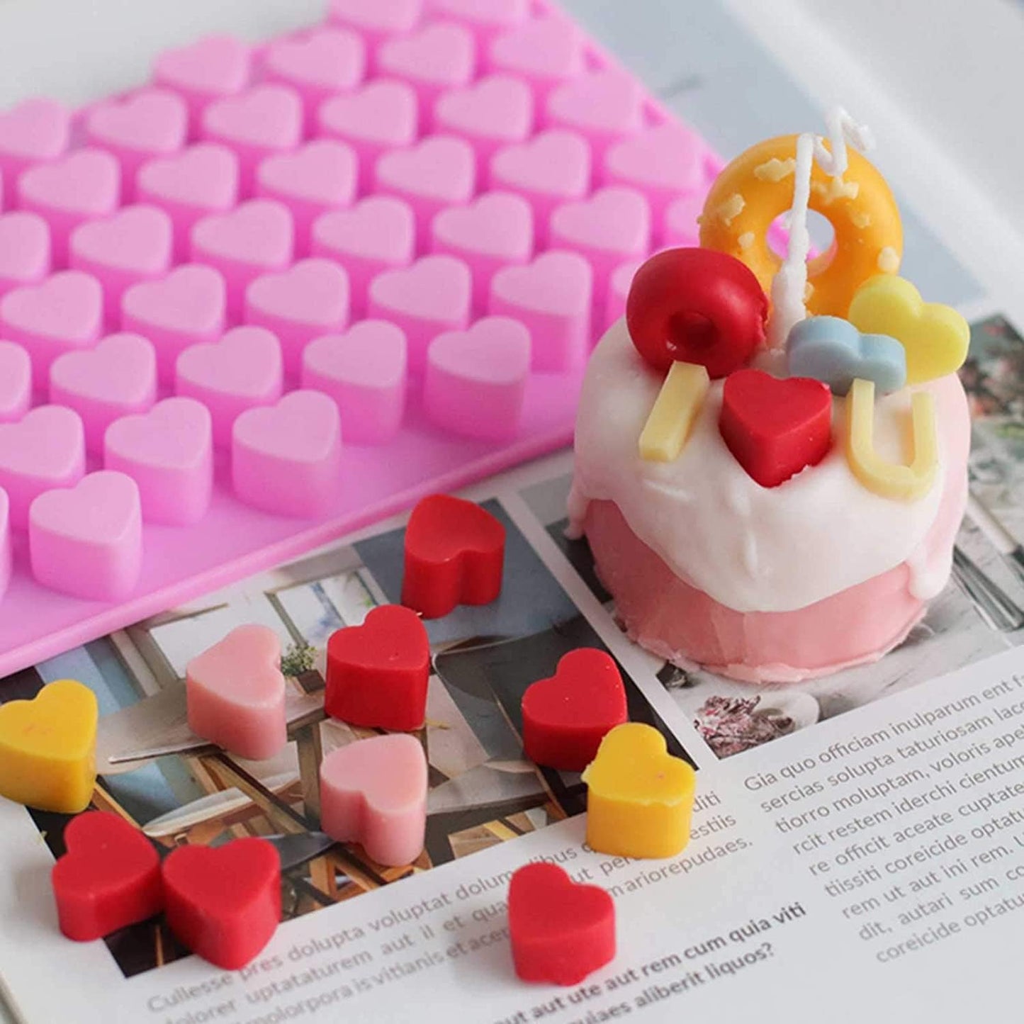 Heart Shaped Silicone Mold for Wax Melts 2PCS 55-Cavity Heart Valentine Chocolate Silicone Mould Candy Gummy Jelly Ice Cube Tray Soap Mold
