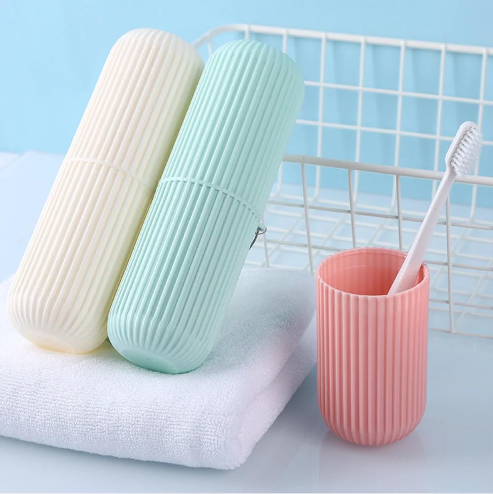 Capsule Shape Brush Holder for Travel | Portable Toothbrush Holder for Travel Toothbrush Storage Plastic Toothbrush Holder (Multi-Color, Pack of 2)