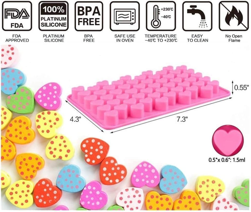 Heart Shaped Silicone Mold for Wax Melts 2PCS 55-Cavity Heart Valentine Chocolate Silicone Mould Candy Gummy Jelly Ice Cube Tray Soap Mold