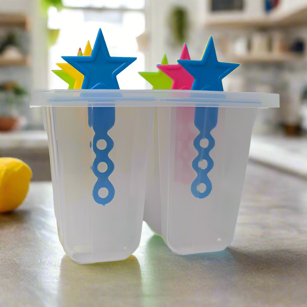 Star Shape 6 Cavity Ice Popsicle Molds Kulfi & Ice Candy Maker | Ice cream Maker Mould with Colorful Handles | DIY Homemade Sticks (Multi-Color) Ice Popsicle Molds for Kids