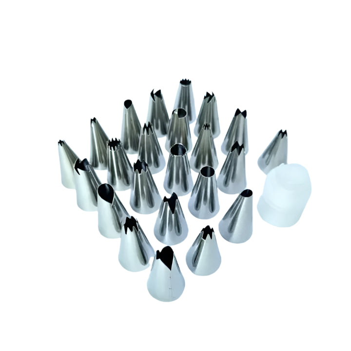 24 pcs Stainless Steel Nozzles Set for Cake Decorating  Icing Nozzle Reusable & Washable 