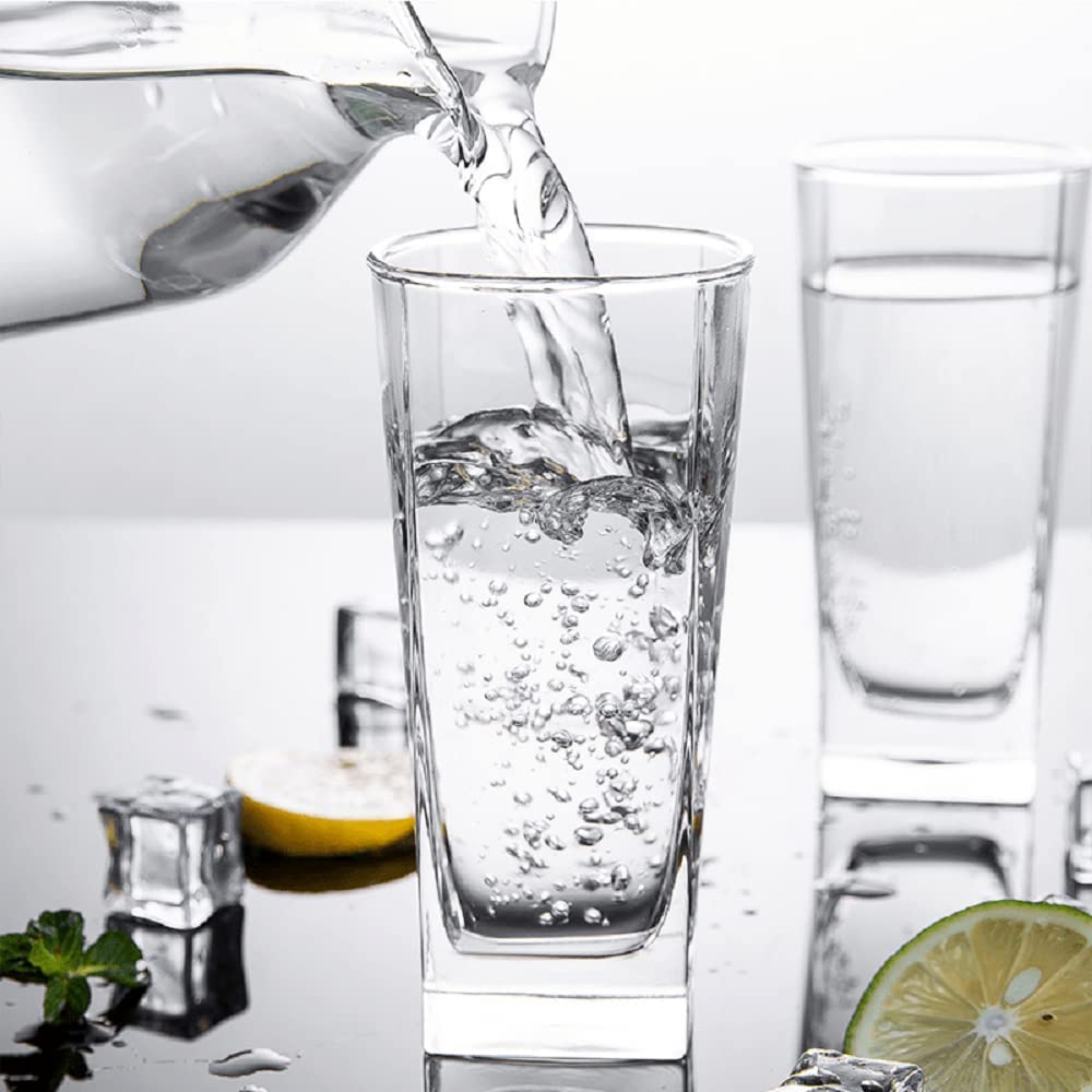 V Bright Premium Transparent Drinking Glass Set of 6 | Highball Water, Juice & Beverage Glasses | Heavy Bottom Crystal Clear Glass Tumblers for Kitchen, Party & Everyday Use – 300 ml