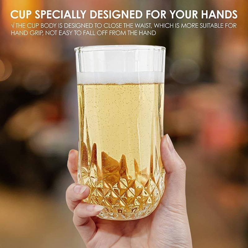 V Bright (Pack of 6) Drinking Glasses Set of 6 - 12.5 CM for Water, Juice, Beer, Wine, Cocktails, Glass Set Water/Juice Glass
