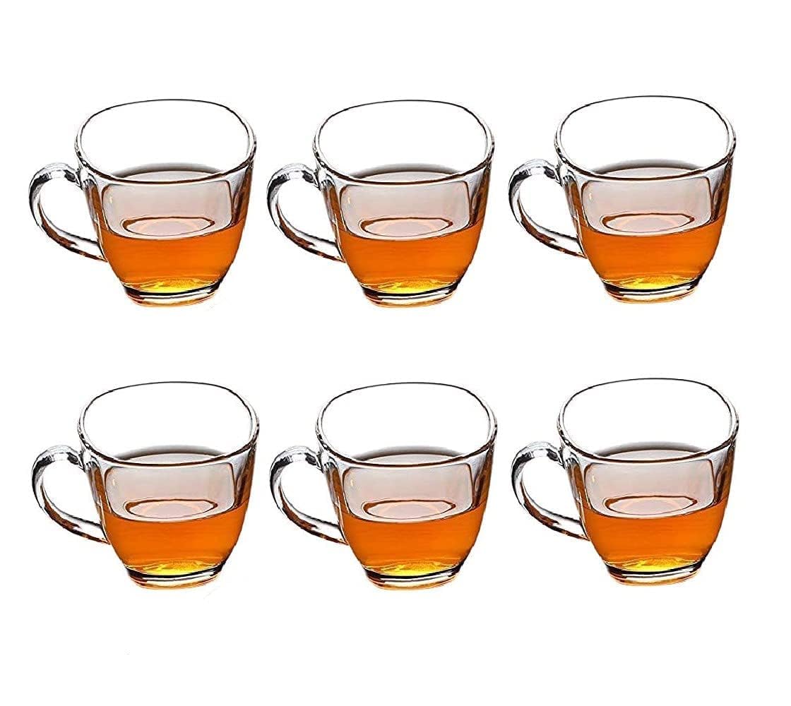 Pack of 6 Glass Tea Cup Set Square Transparent Glass Cups for Tea & Coffee Drinking Cup Set (Clear, Cup Set)