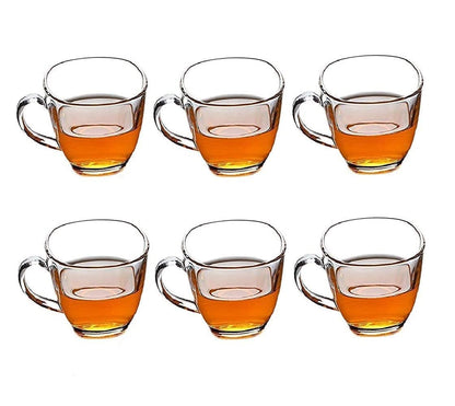 Pack of 6 Glass Tea Cup Set Square Transparent Glass Cups for Tea & Coffee Drinking Cup Set (Clear, Cup Set)