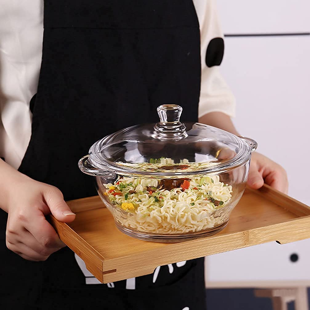 V Bright 1000 ML Deep Round Glass Casserole Oven and Microwave Safe Serving Bowl with See Through Top Lid -Mixing Bowl for Snacks, Cereals, Rice, Sambar, Salad (1000ML, Set of 1), Transparent