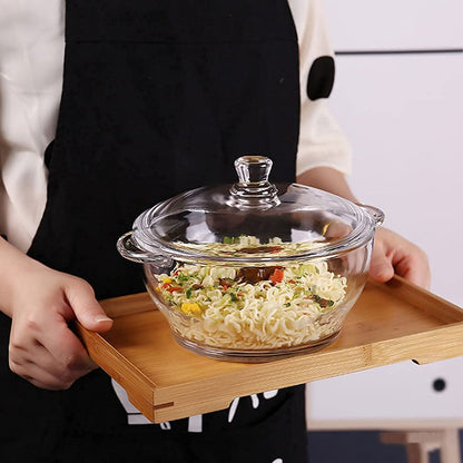V Bright 1000 ML Deep Round Glass Casserole Oven and Microwave Safe Serving Bowl with See Through Top Lid -Mixing Bowl for Snacks, Cereals, Rice, Sambar, Salad (1000ML, Set of 1), Transparent