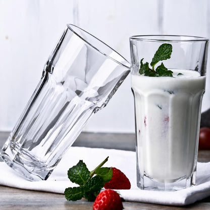 V Bright Highball Drinking Water and Juice Glasses Set of 330 ml, (6 Glass) Water Glass Ribbed Design, 12 cm Height, Cocktail & Mocktail Use, 8 cm Diameter, Stackable Tumblers