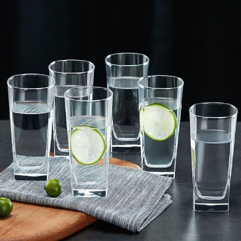 V Bright Premium Transparent Drinking Glass Set of 6 | Highball Water, Juice & Beverage Glasses | Heavy Bottom Crystal Clear Glass Tumblers for Kitchen, Party & Everyday Use – 300 ml