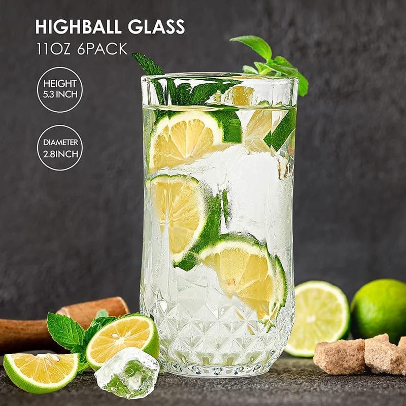 V Bright (Pack of 6) Drinking Glasses Set of 6 - 12.5 CM for Water, Juice, Beer, Wine, Cocktails, Glass Set Water/Juice Glass