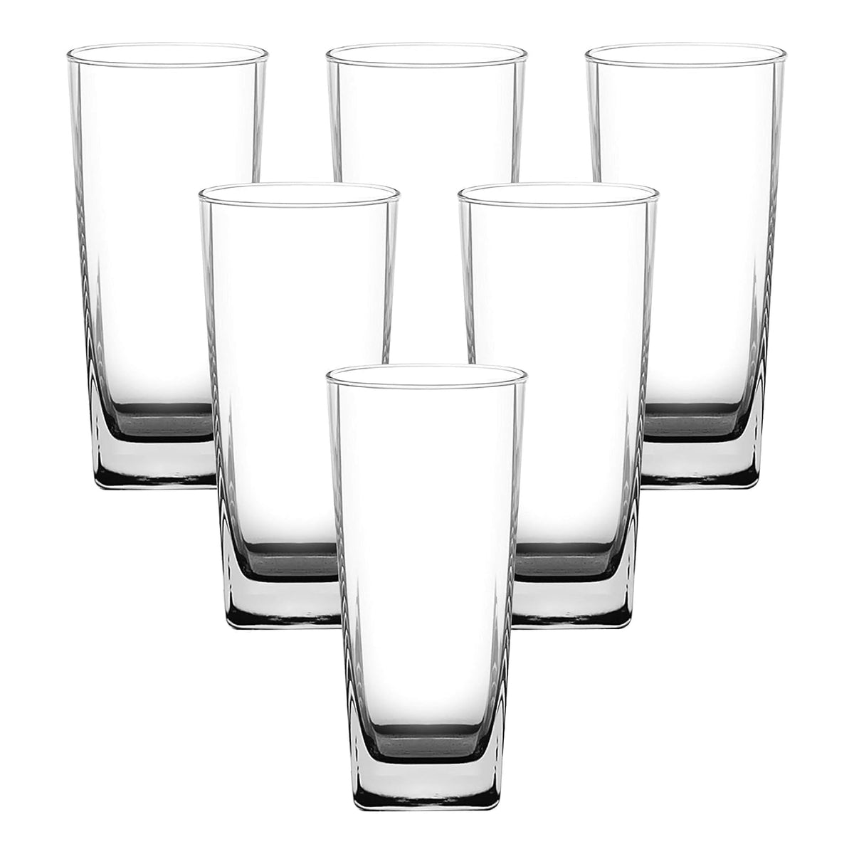 V Bright Premium Transparent Drinking Glass Set of 6 | Highball Water, Juice & Beverage Glasses | Heavy Bottom Crystal Clear Glass Tumblers for Kitchen, Party & Everyday Use – 300 ml