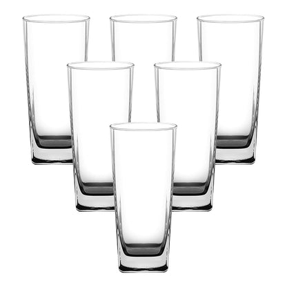 V Bright Premium Transparent Drinking Glass Set of 6 | Highball Water, Juice & Beverage Glasses | Heavy Bottom Crystal Clear Glass Tumblers for Kitchen, Party & Everyday Use – 300 ml