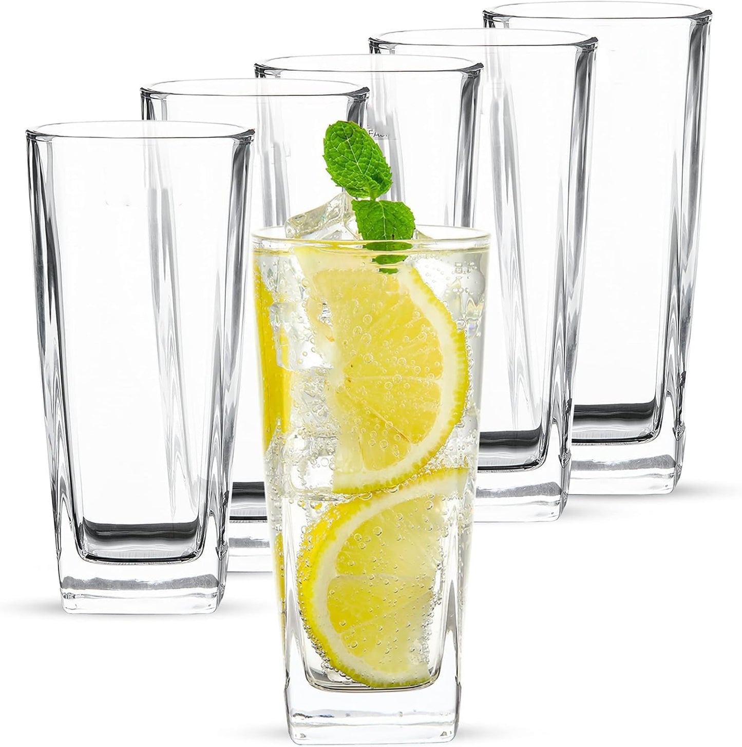 V Bright Premium Transparent Drinking Glass Set of 6 | Highball Water, Juice & Beverage Glasses | Heavy Bottom Crystal Clear Glass Tumblers for Kitchen, Party & Everyday Use – 300 ml