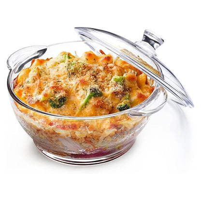 V Bright 1000 ML Deep Round Glass Casserole Oven and Microwave Safe Serving Bowl with See Through Top Lid -Mixing Bowl for Snacks, Cereals, Rice, Sambar, Salad (1000ML, Set of 1), Transparent