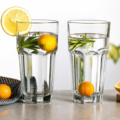 V Bright Highball Drinking Water and Juice Glasses Set of 330 ml, (6 Glass) Water Glass Ribbed Design, 12 cm Height, Cocktail & Mocktail Use, 8 cm Diameter, Stackable Tumblers