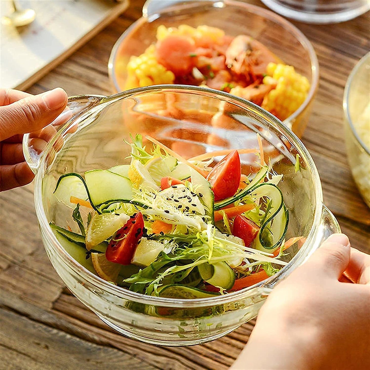 V Bright 1000 ML Deep Round Glass Casserole Oven and Microwave Safe Serving Bowl with See Through Top Lid -Mixing Bowl for Snacks, Cereals, Rice, Sambar, Salad (1000ML, Set of 1), Transparent