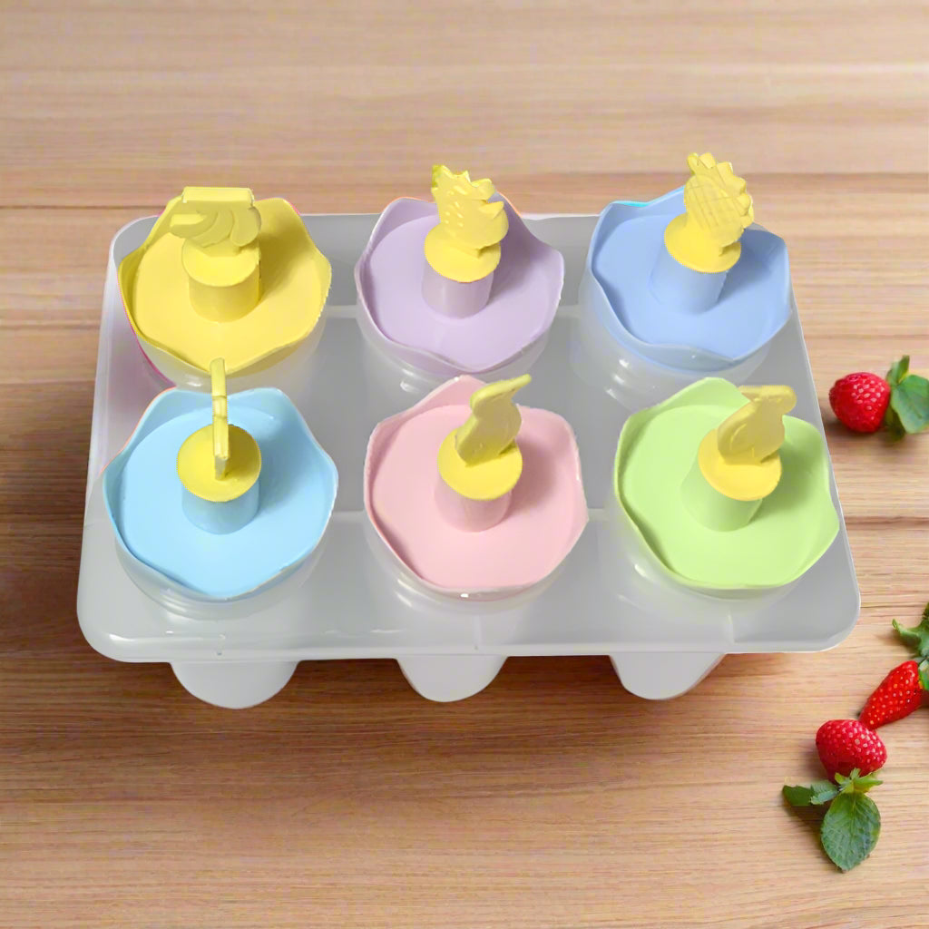 Bird & Fruit-Themed 6-Piece Popsicle Molds | BPA-Free Reusable Ice Cream & Kulfi Maker | DIY Frozen Treat Molds with Tray & Fruit-Shaped Sticks | Easy-Release Ice Lolly Moulds for Kids & Adults