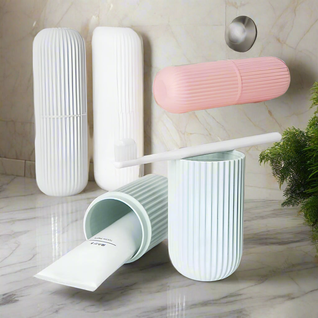 Capsule Shape Brush Holder for Travel | Portable Toothbrush Holder for Travel Toothbrush Storage Plastic Toothbrush Holder (Multi-Color, Pack of 2)