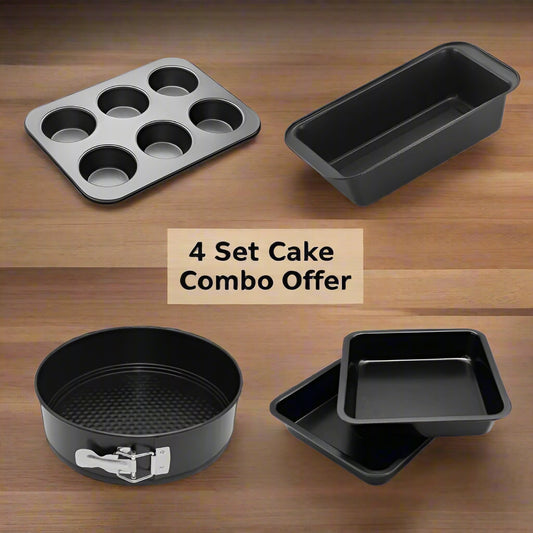 Cake Making 4 in 1 Combo Non-Stick Bakeware Set – Springform Cake Mould, Muffin Tray, Loaf Pan & Square Baking Tray | Cake Mould Pan Set