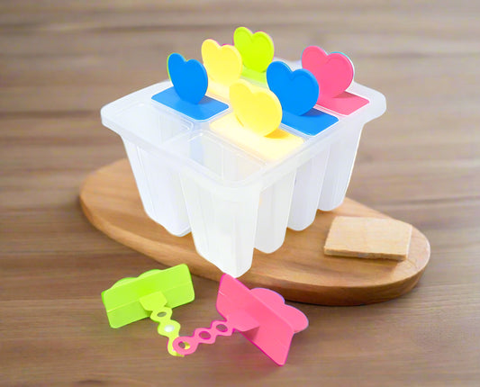Heart-Shaped 6-Piece Popsicle Molds | BPA-Free Reusable Ice Cream & Kulfi Maker