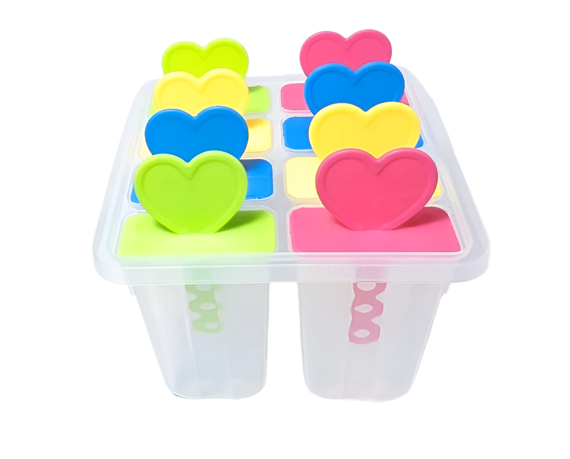 6 Cavity Heart Shaped Popsicle Molds | BPA-Free Reusable Ice Cream & Kulfi Maker | DIY Frozen Treat Moulds with Tray & Sticks | Easy-Release Ice Lolly Molds for Kids & Adults