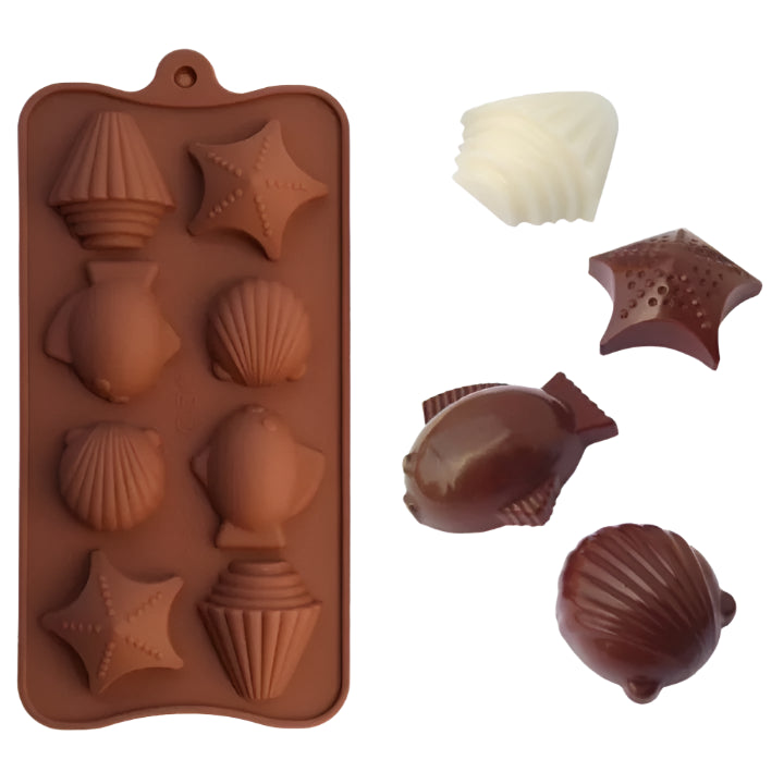 Silicone Seashell, Fish, Whelk and Starfish Chocolate Mould  8 Cavity | Melting Star and Fish Shape Chocolate Mould  (Star Fish)